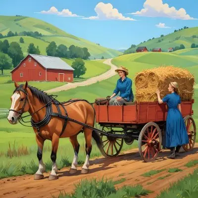 Digital Painting A Horse Drawn Wagon Carrying A Farmer