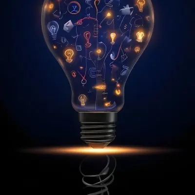 Digital Painting Light Bulb Made Of Business Icons