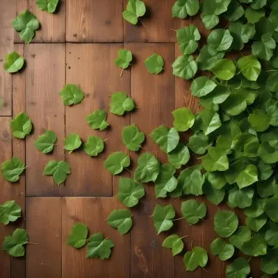 Green Leaves Floating Over A Wooden Surface